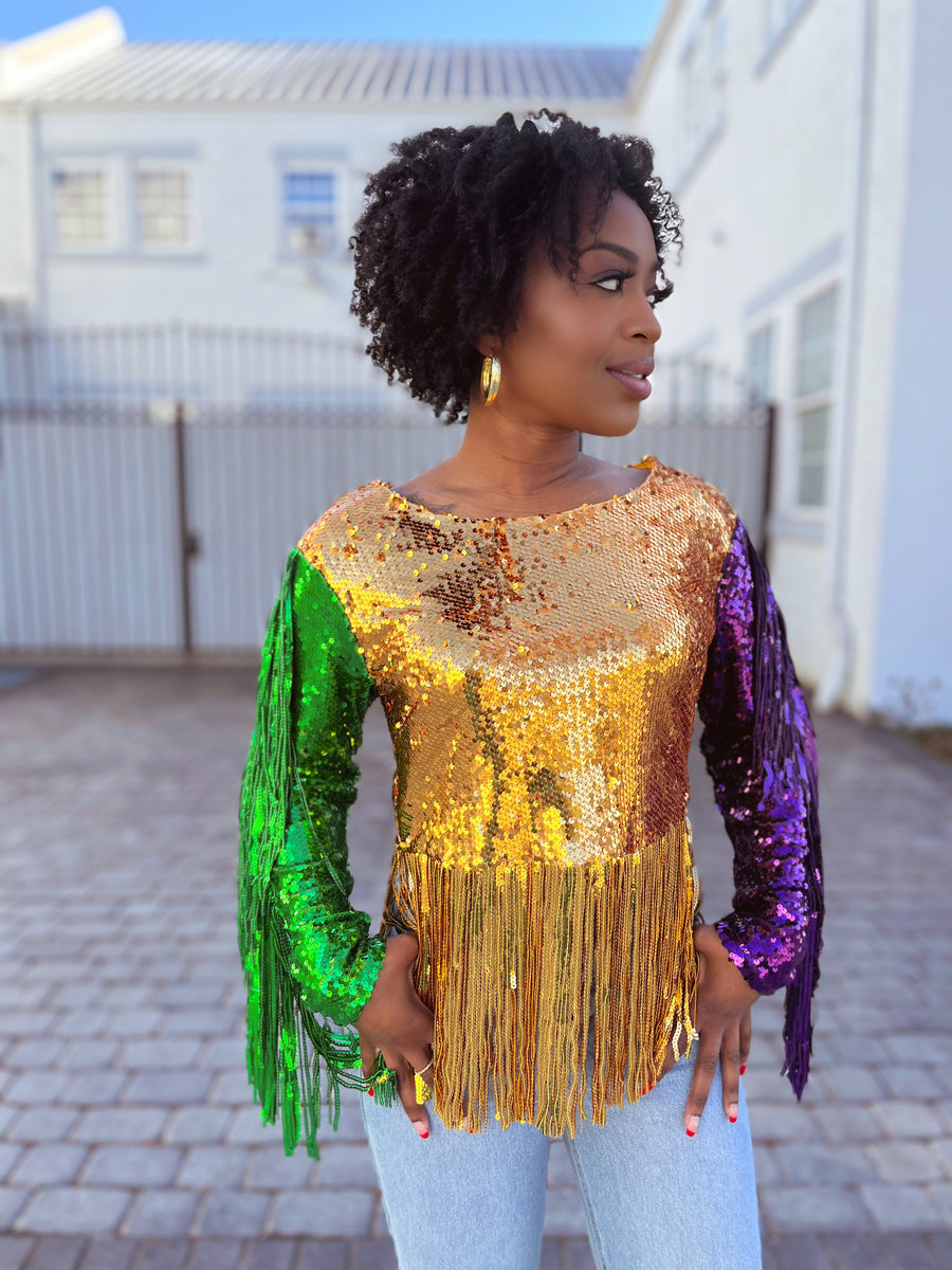 Mardi Gras Sequin Fringe Top – Stylish Junkie's